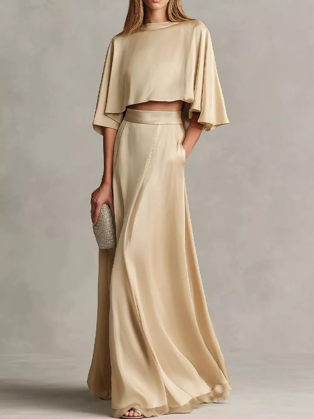 Full Size Satin Crop Top and Maxi Skirt Two-Piece Set Plus Size, image 2