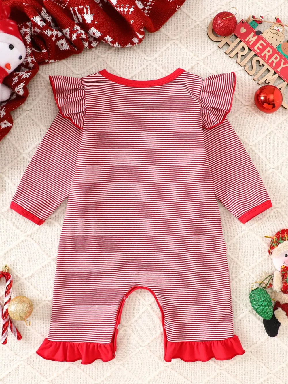 Children's Christmas-Themed Striped Snapped Legs Jumpsuit, image 3