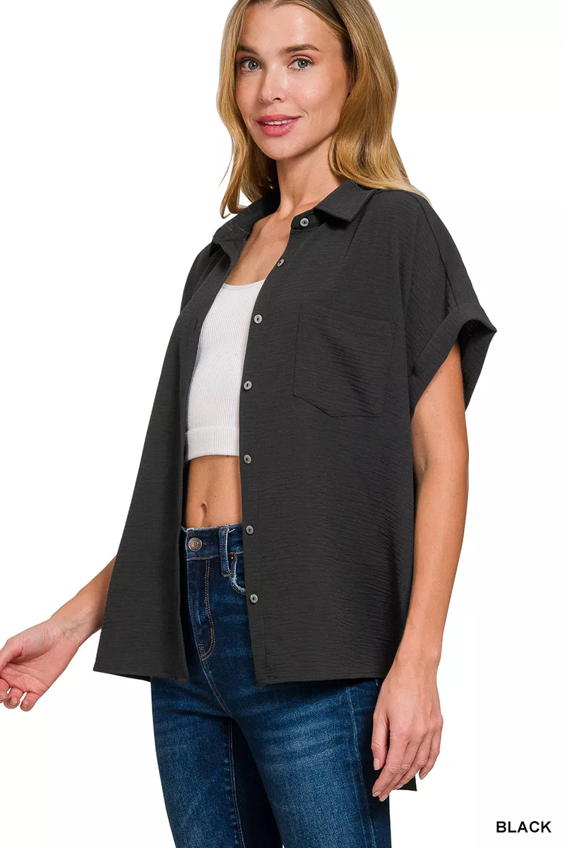 Full Size Woven Airflow Button Down Shirt Plus Size, image 2