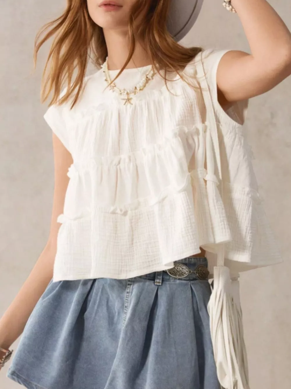 Tiered Cap Sleeve Blouse, image 2