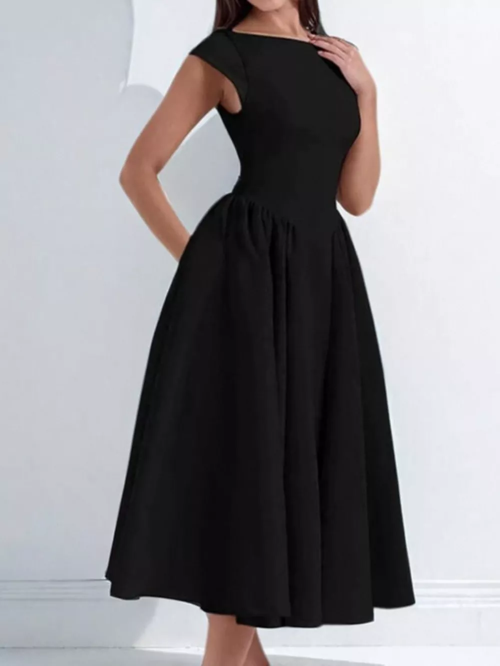 Full Size Cap Sleeve A-Line Midi Dress Plus Size, image 2