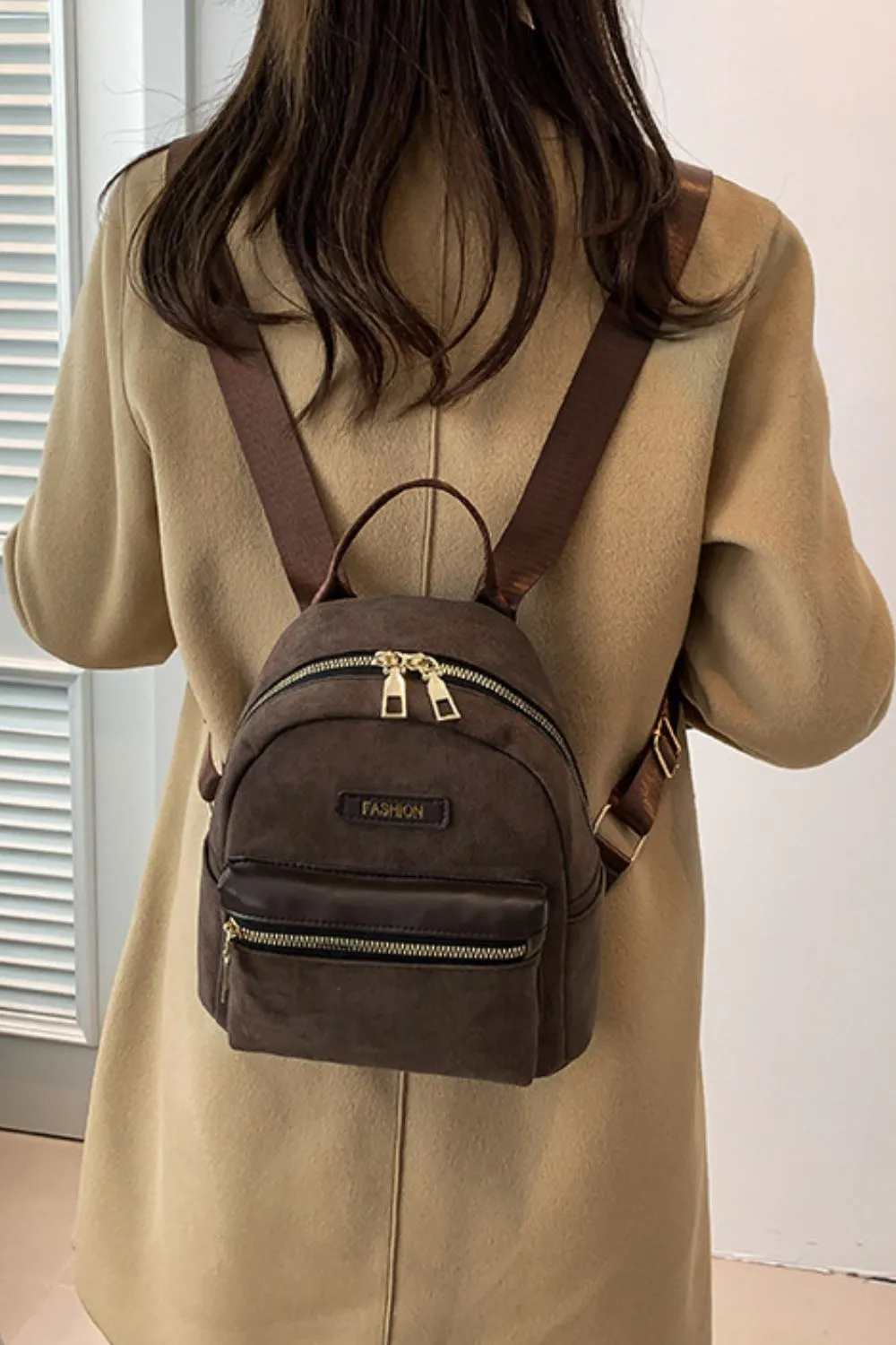 Suede Adjustable Strap Backpack Bag, image 5