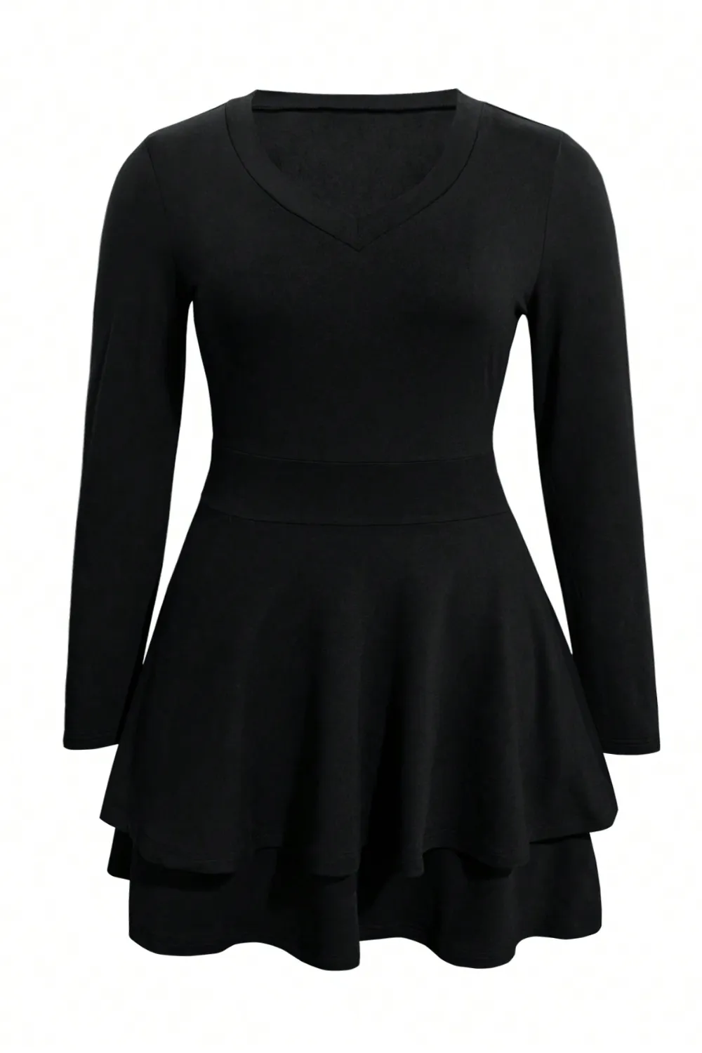Plus Size Layered V-Neck Long Sleeve Mini Dress, image 2