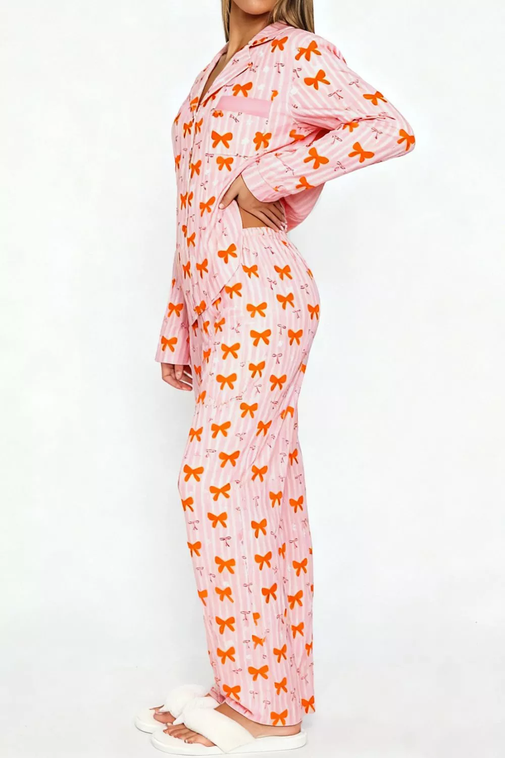 Bow Print Top and Wide Leg Pants Lounge Set, image 2