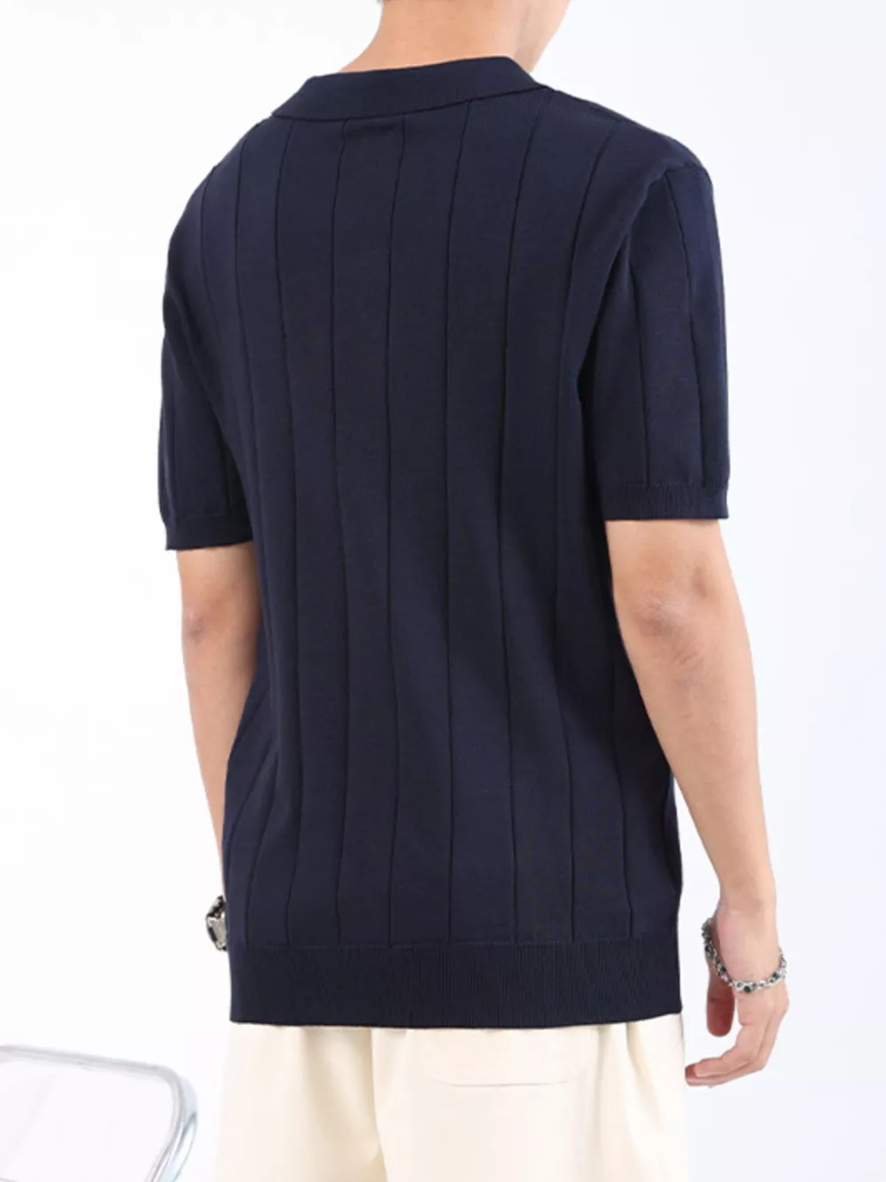 Men's Plus Size Ribbed Knit Short Sleeve Polo, image 3