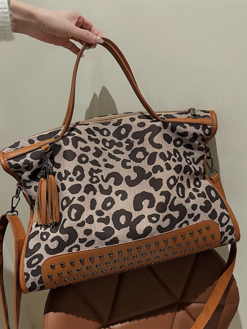 Leopard Studded Tote Bag, image 4