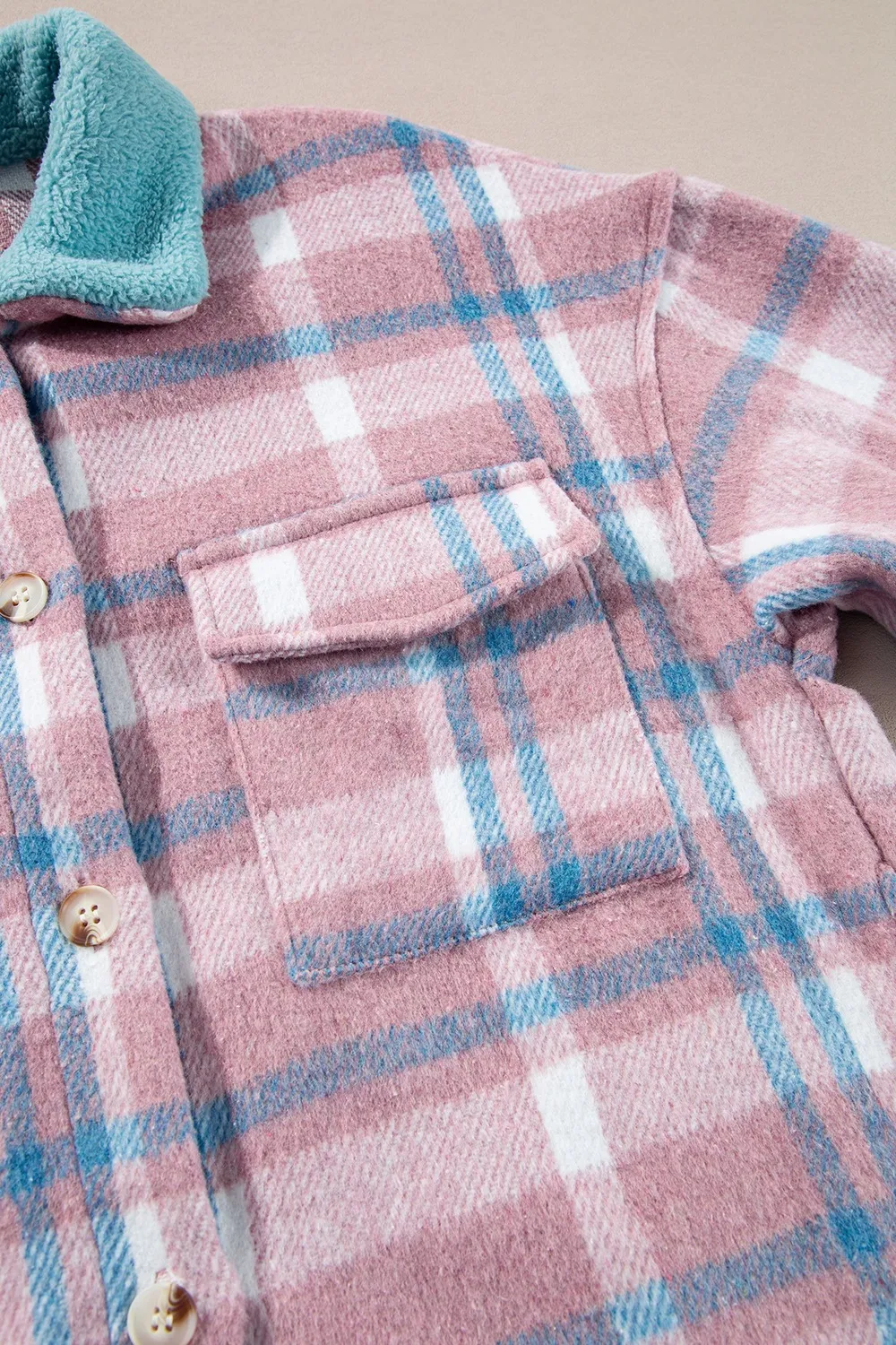 Plaid Collared Neck Flap Pockets Shacket, image 2