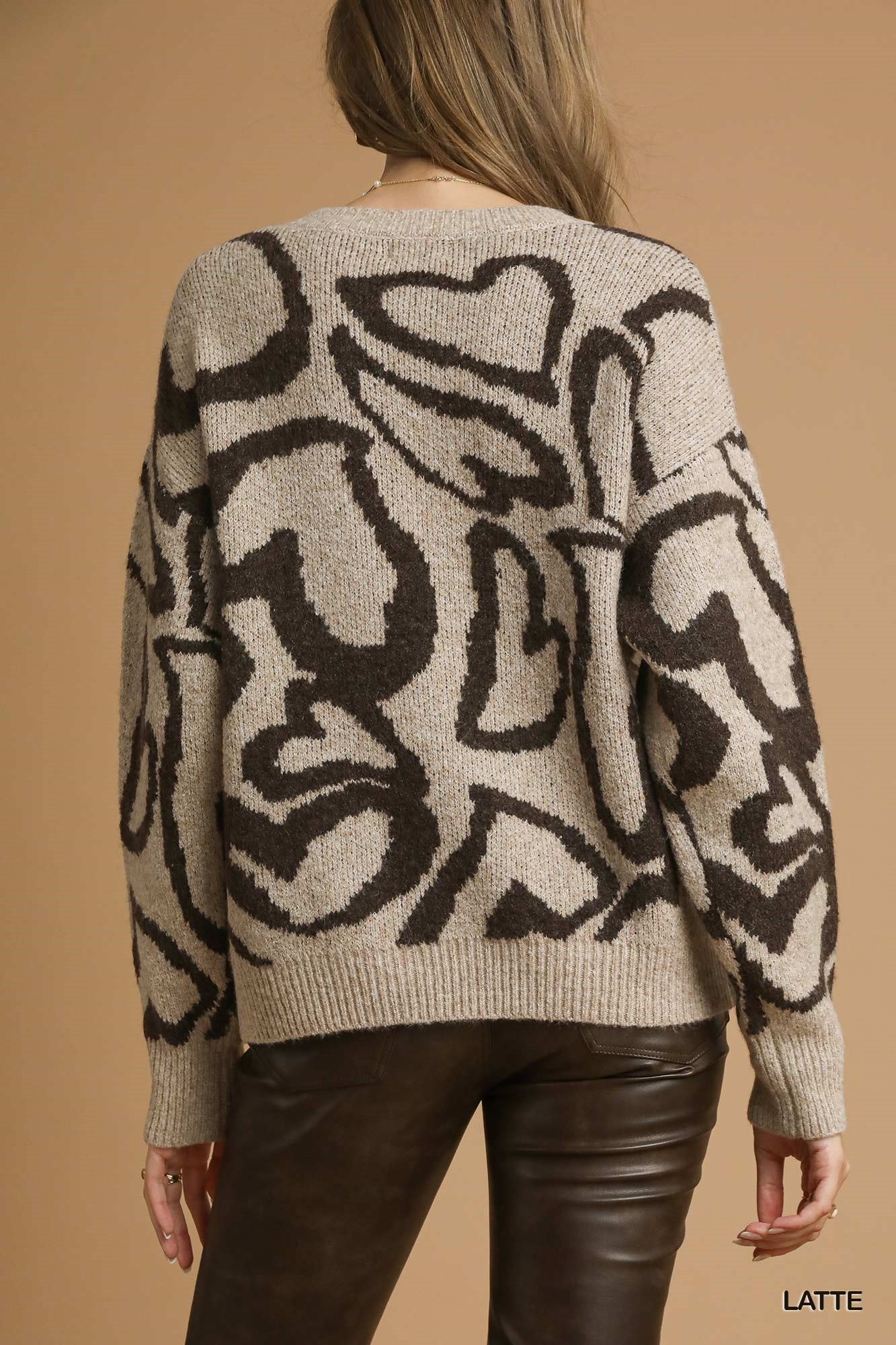 Heart Print Crew Neck Sweater, image 2