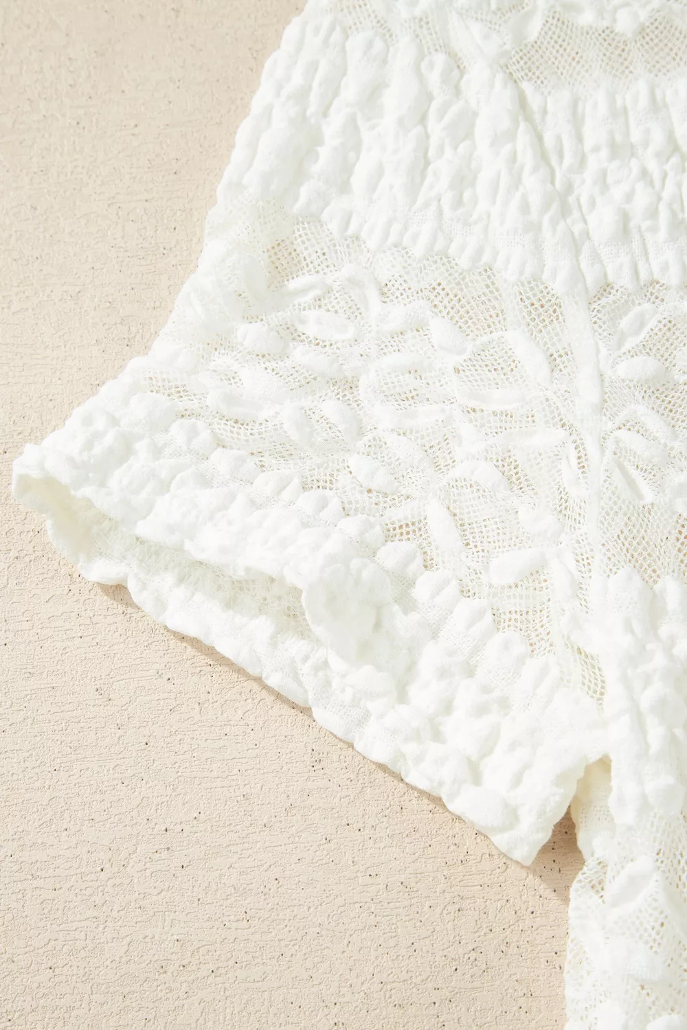 Sheer Lace Textured Patchwork Short Sleeve Top, image 7