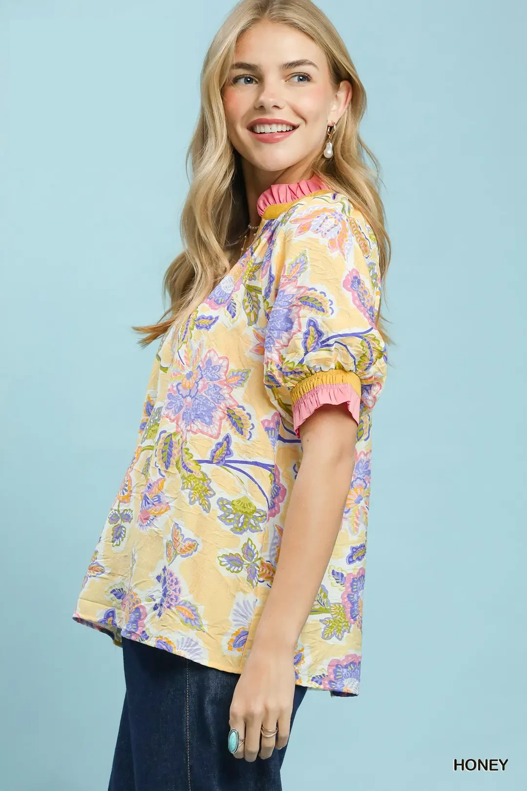 Floral Print Ruffled Short Sleeve Top, image 2
