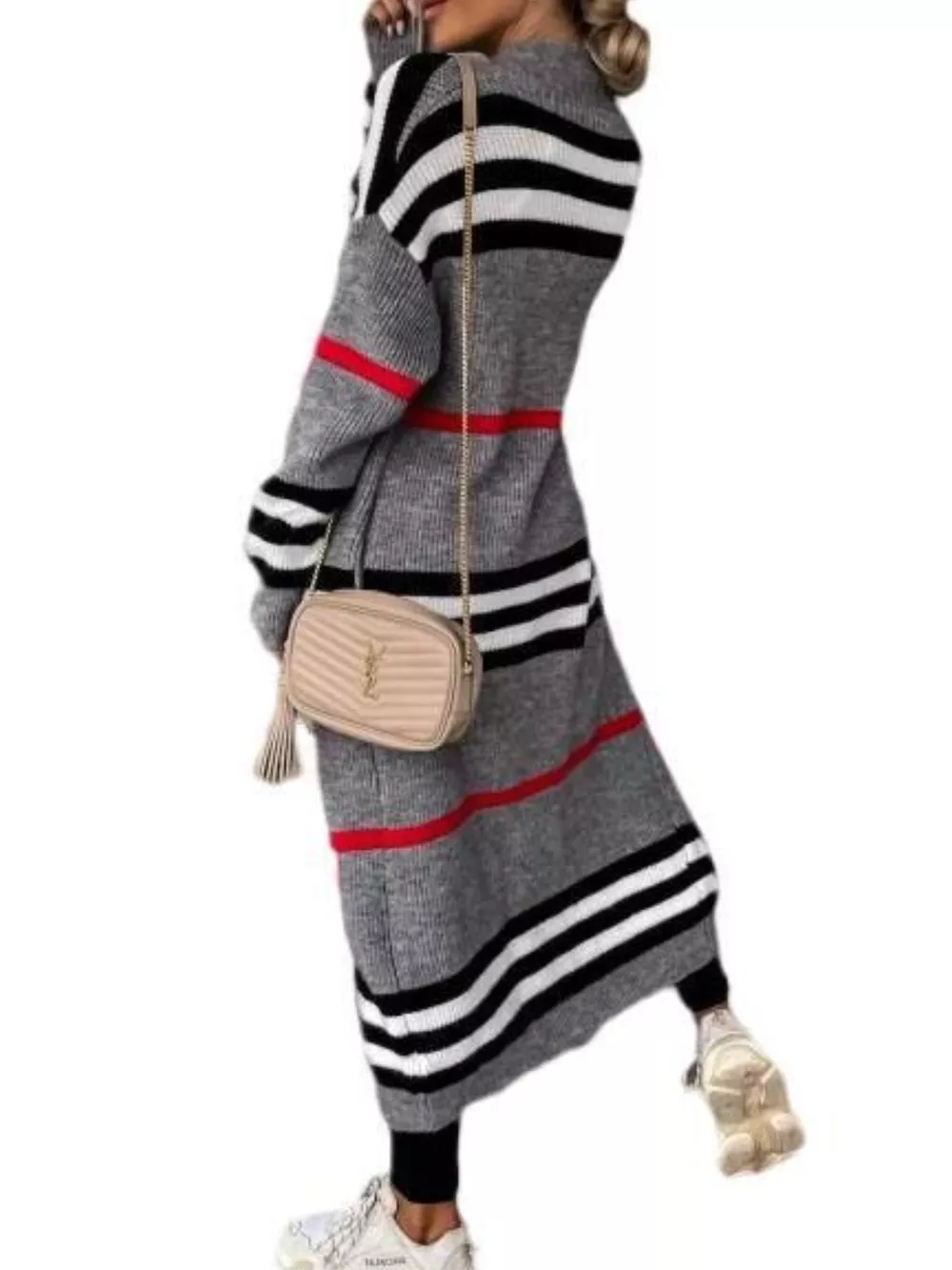 Striped Longline Open Front Cardigan, image 3