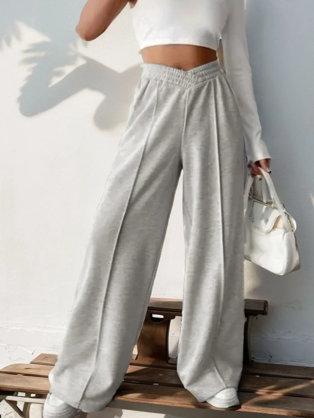 Elastic Waist Wide Leg Pants, image 2