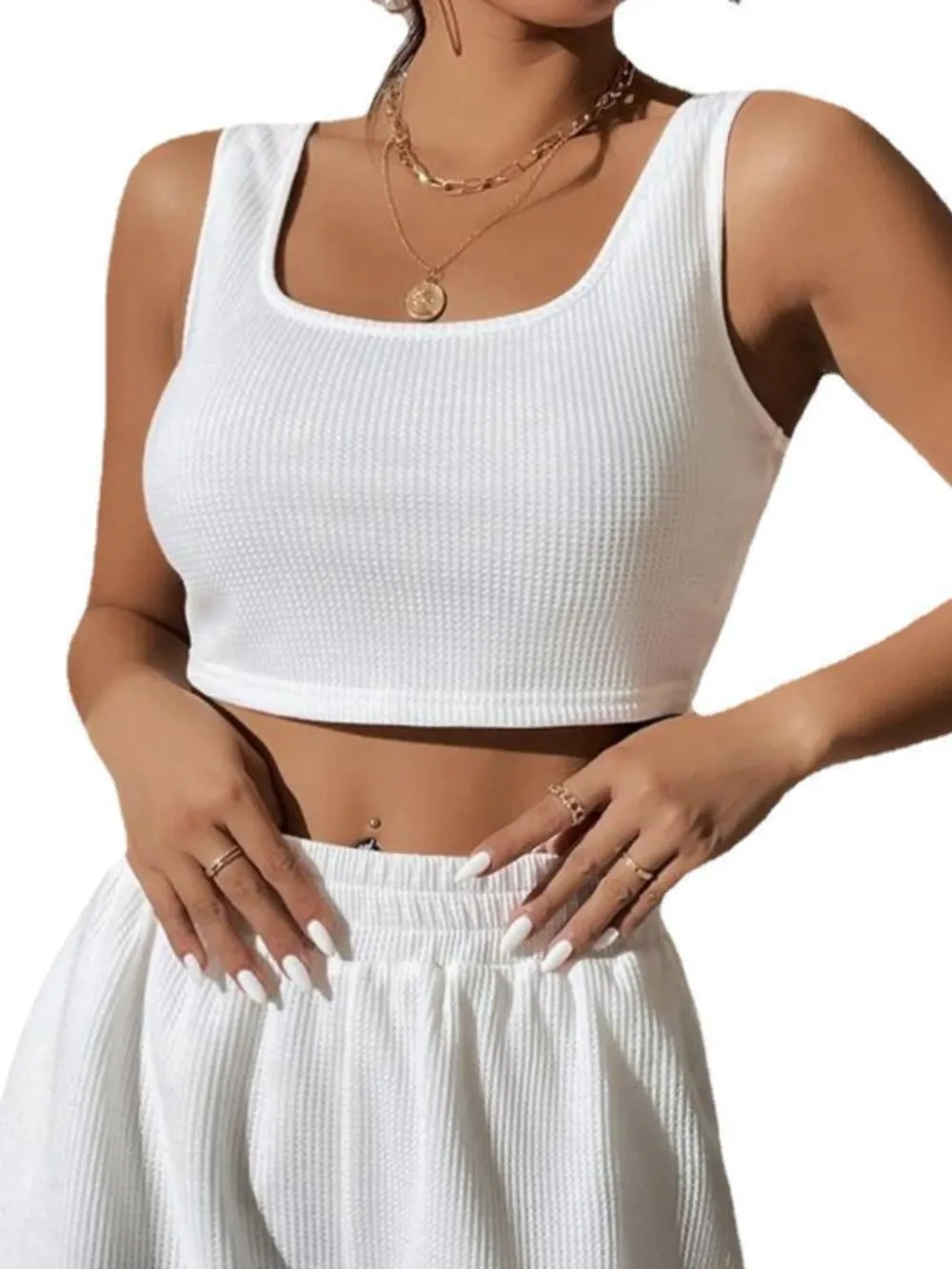 Full Size Wide Strap Tank and Shorts Set Plus Size, image 2