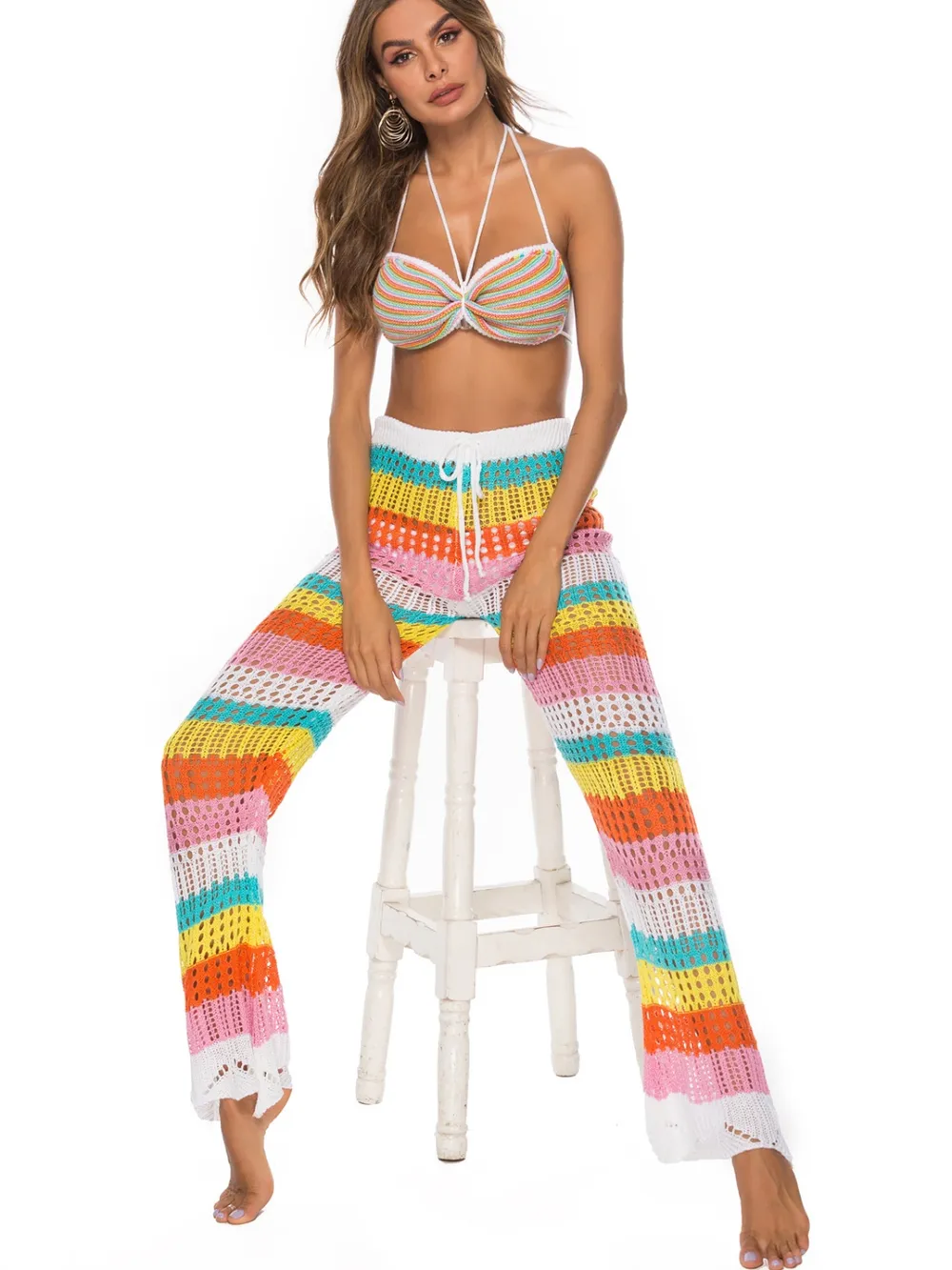 Cutout Contrast High Waist Swim Pants, image 5