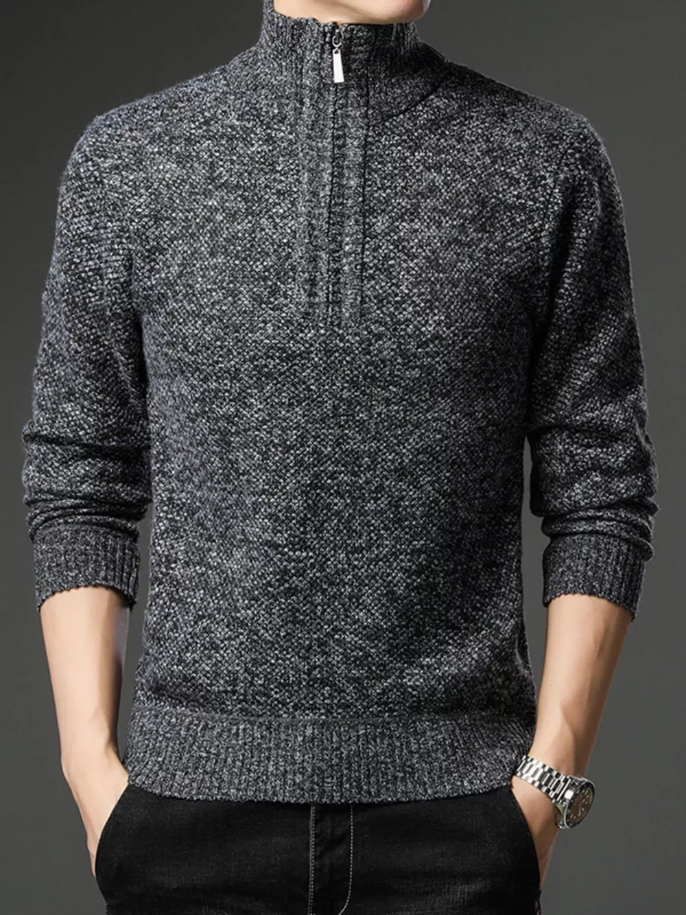 Men's Plus Size Half-Zip Knitted Pullover Sweater, image 4