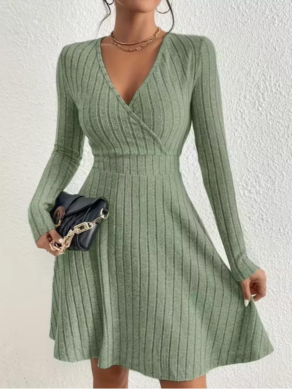Ribbed Knit Wrap Mini Dress, image 5