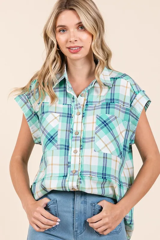 Mineral Wash Plaid Button Down Shirt, image 3