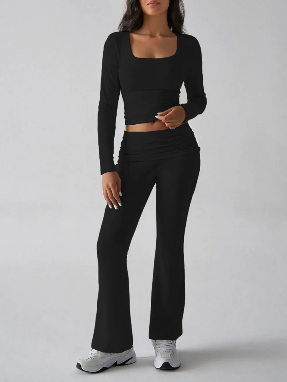 Square Neck Long Sleeve Top and Pants Set