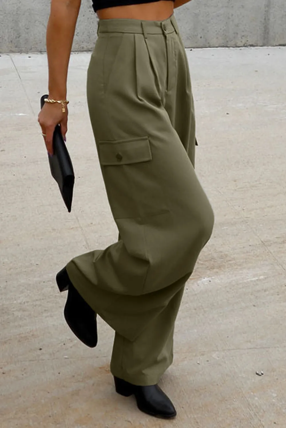 Ruched Wide Leg Pants with Pockets, image 3