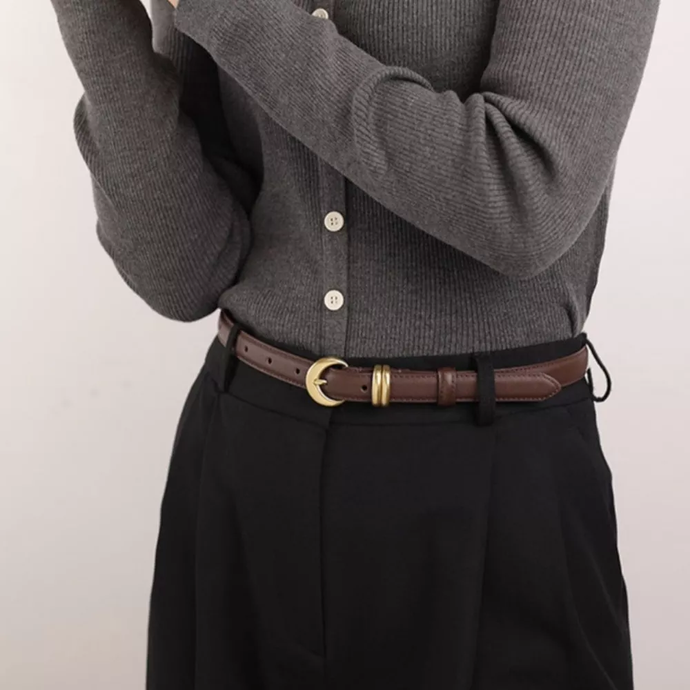 Leather Belt with Golden Buckle
