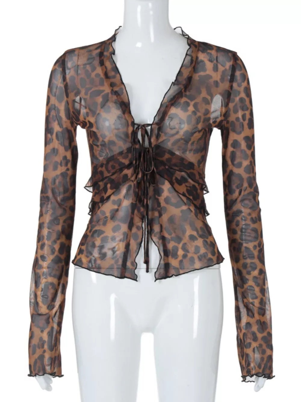 Leopard Print Tie Front Blouse, image 3