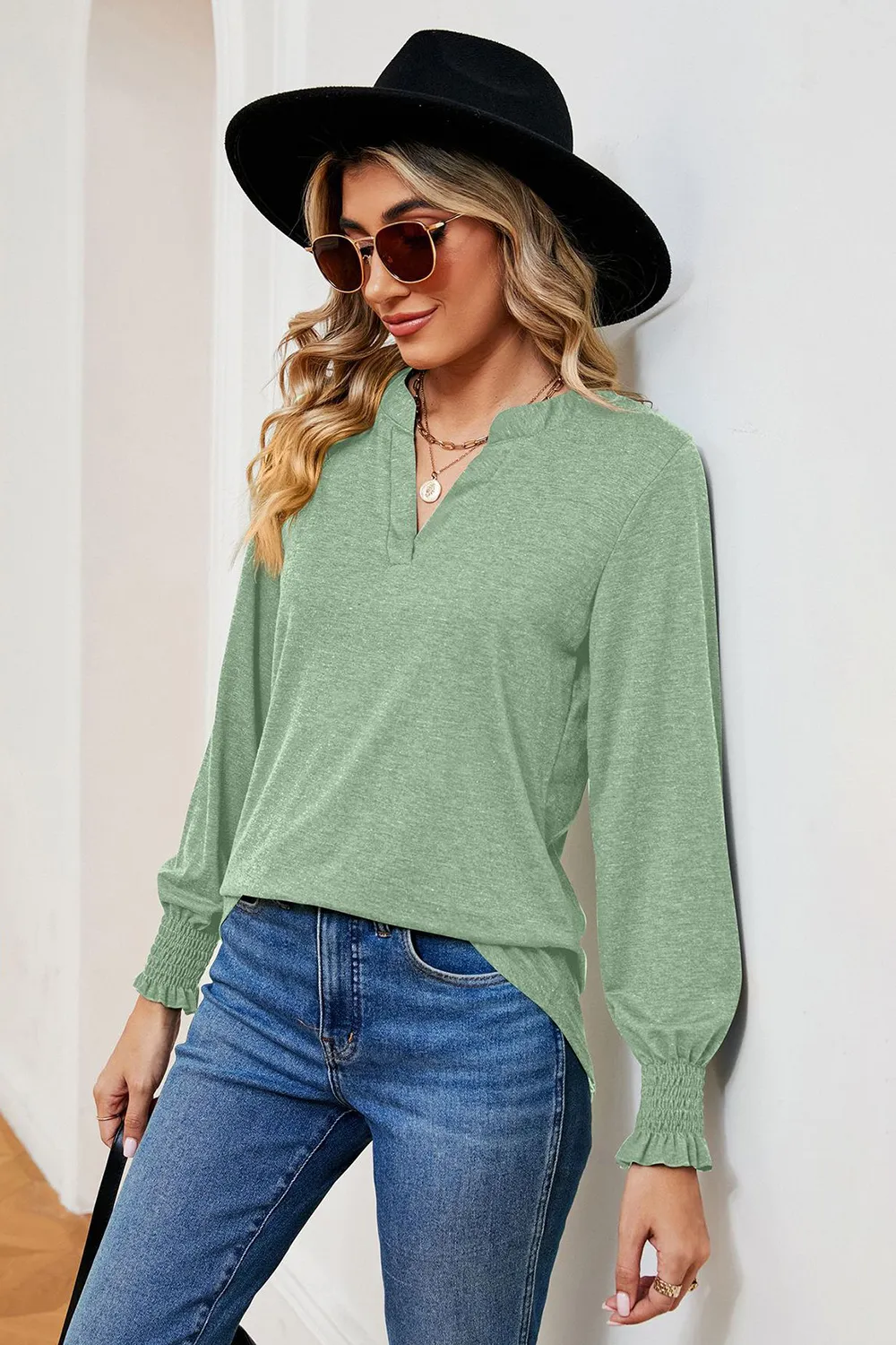 Notched Lantern Sleeve T-Shirt, image 12