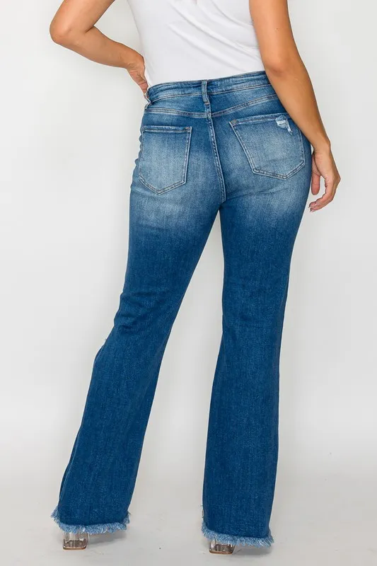Full Size Raw Hem Distressed High Rise Bootcut Jeans, image 5
