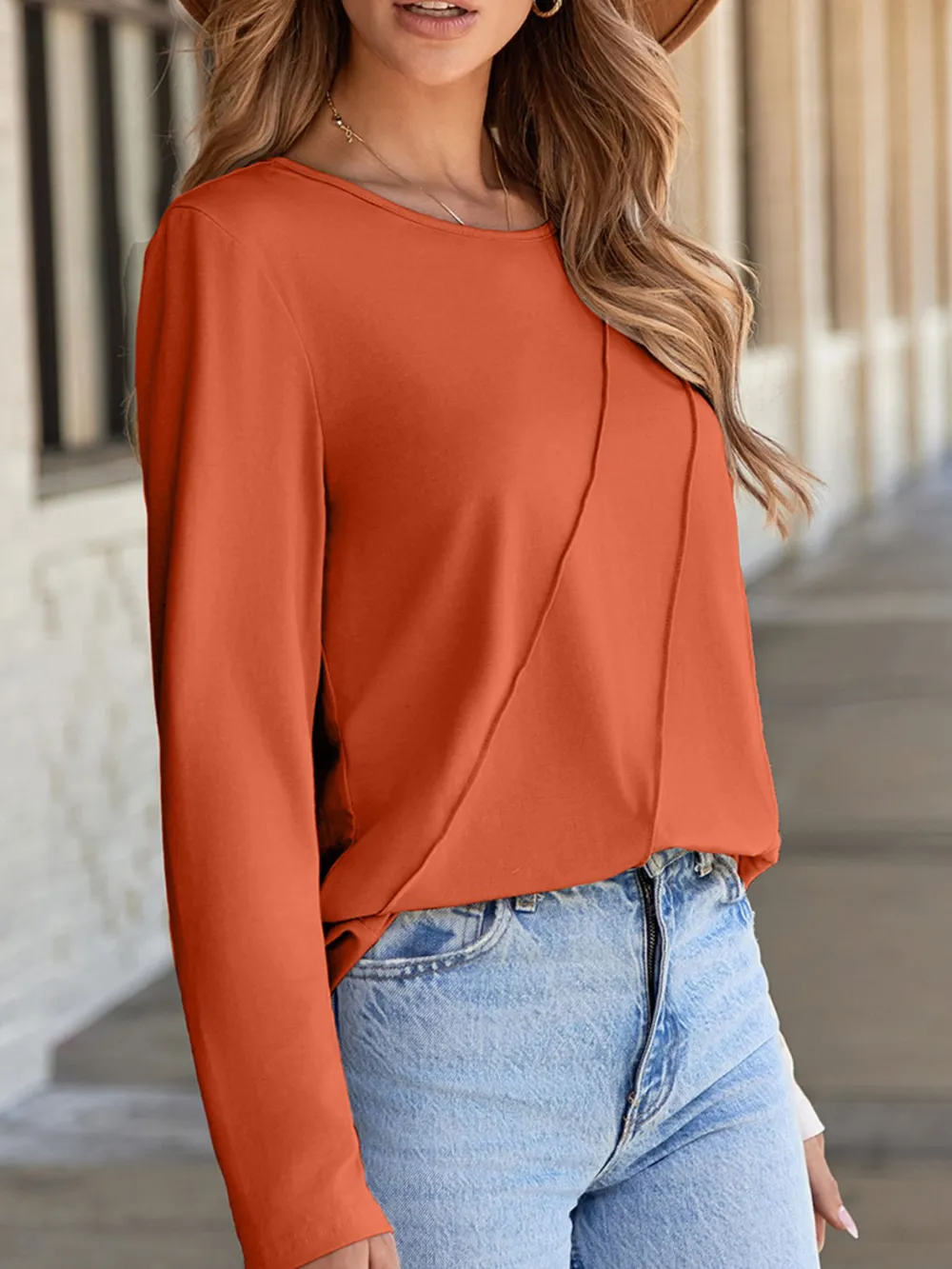 Asymmetric Seam Detail Long Sleeve Top, image 2