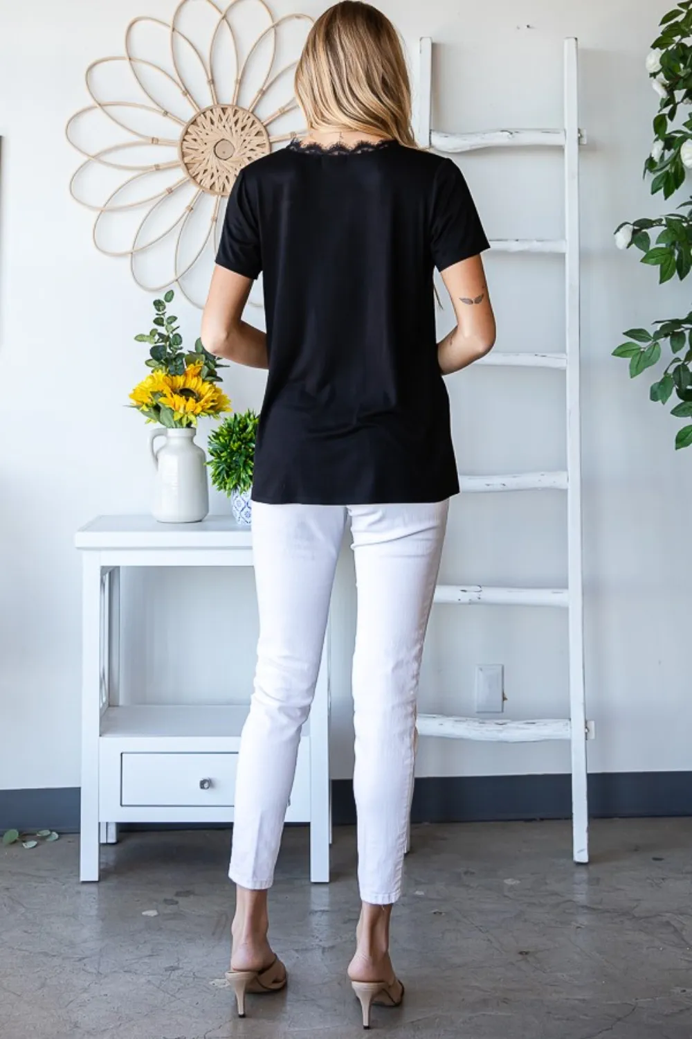 Lace Detail V-Neck Short Sleeve T-Shirt, image 7