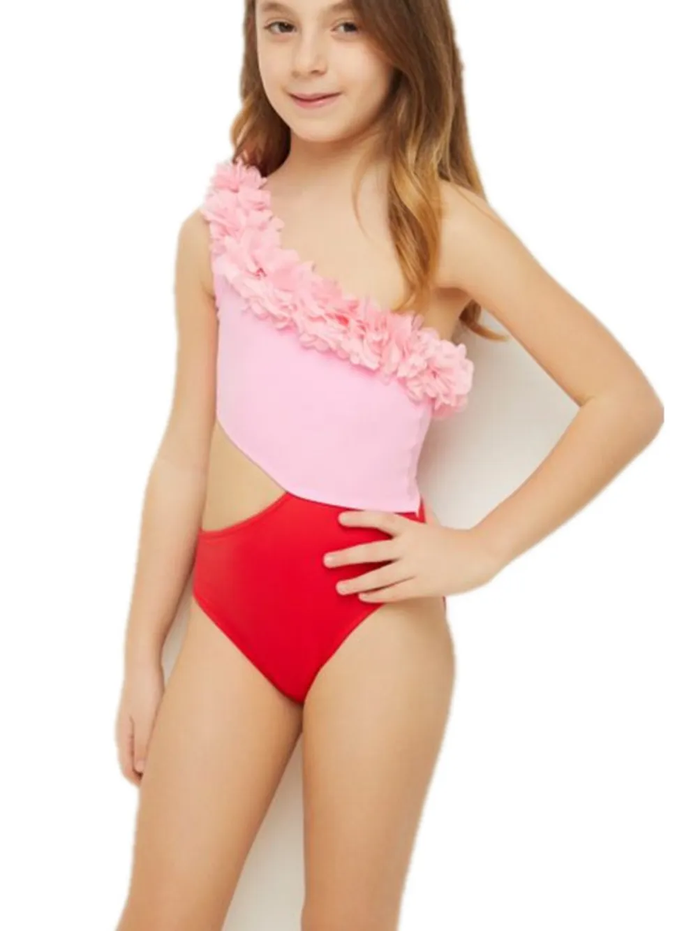Cutout One Shoulder Contrast Parent-Child Swimwear, image 2