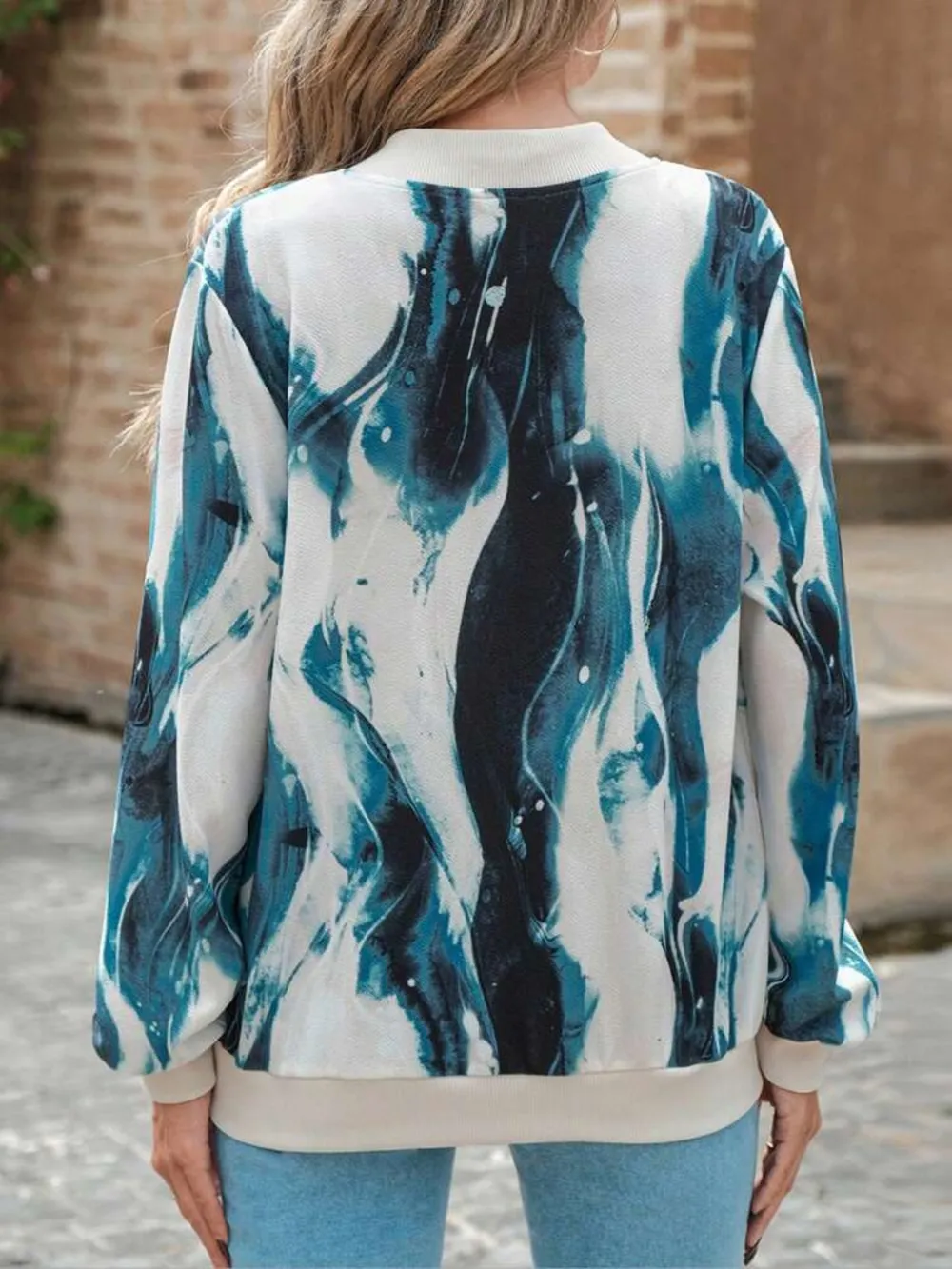 Printed Baseball Collar Zip Up Jacket, image 3