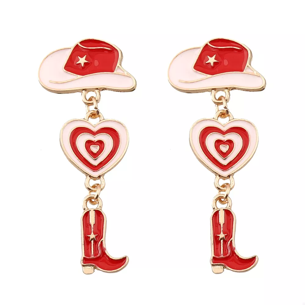 Cowgirl Boots Heart Dangle Earrings, image 5