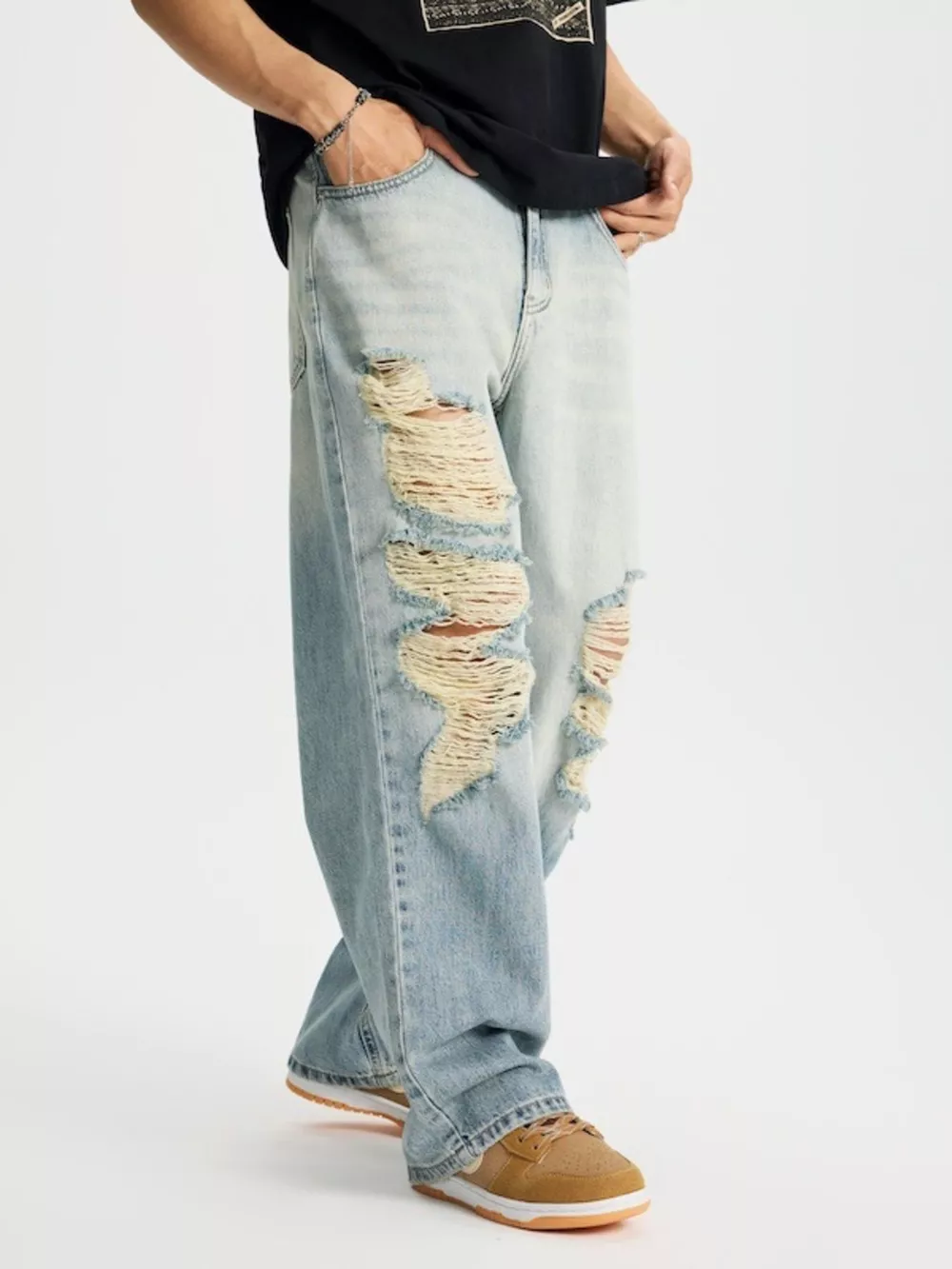 Men's Full Size Distressed Wide Leg Jeans Plus Size, image 3