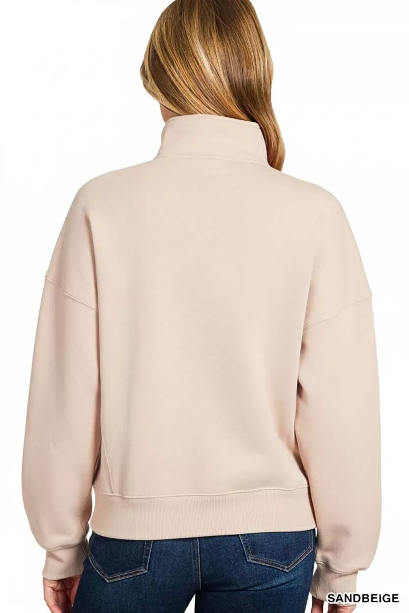 Fleece High Neck Half Zip Sweatshirt, image 3