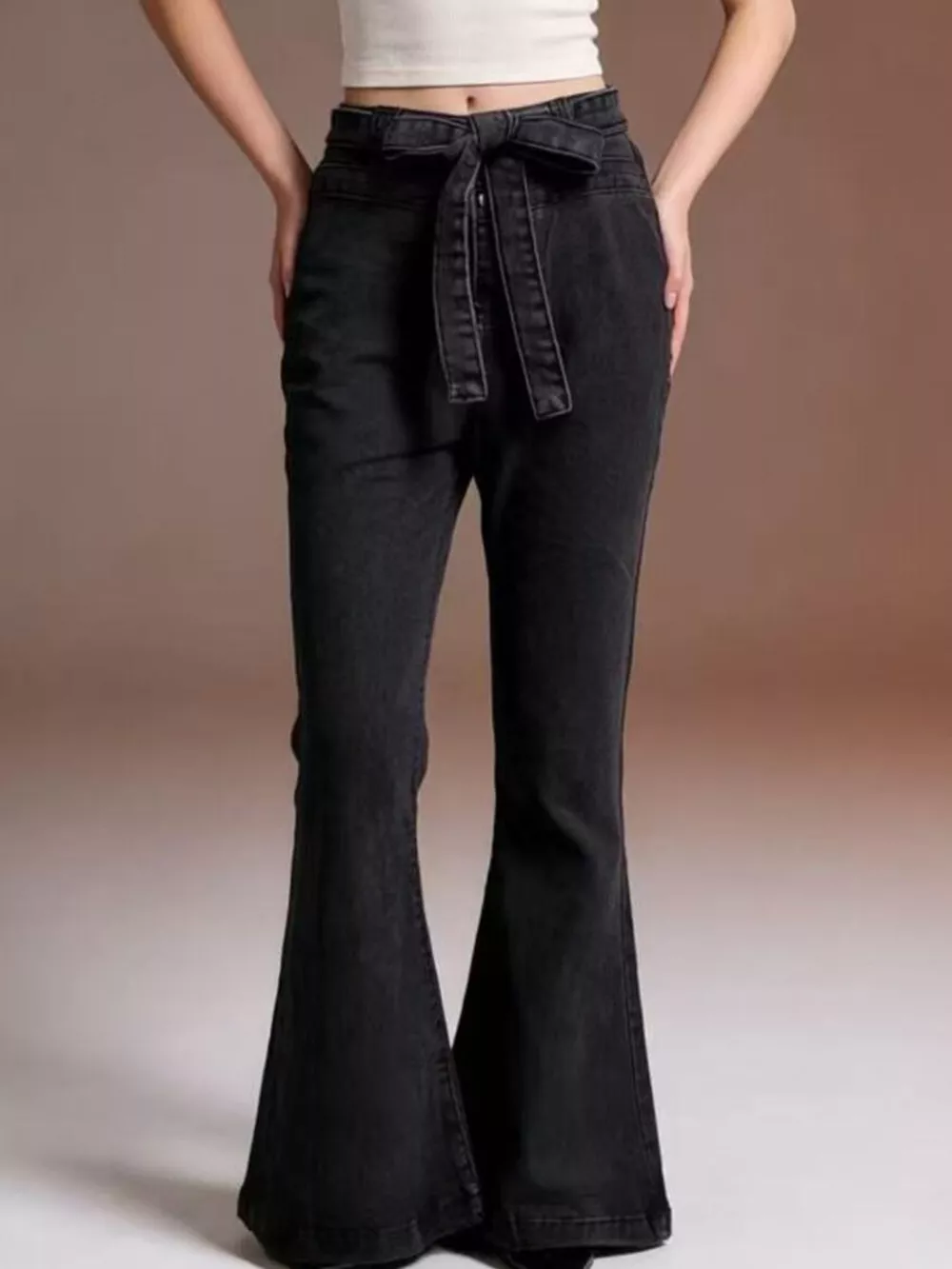 Bow-Tie High-Waisted Flare Jeans, image 9