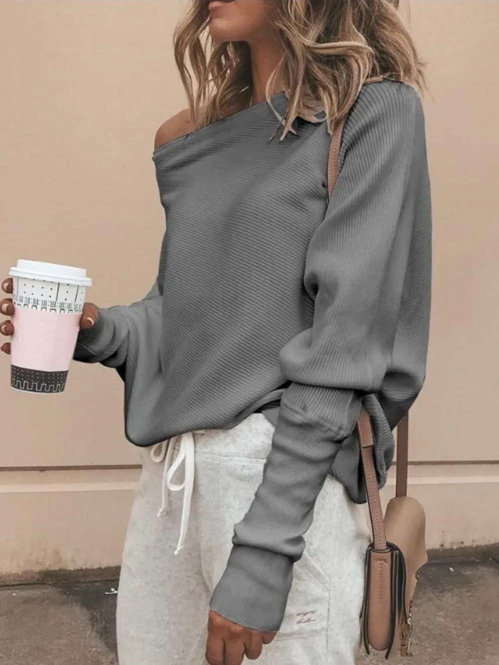 Single Shoulder Ribbed Knit Top, image 2