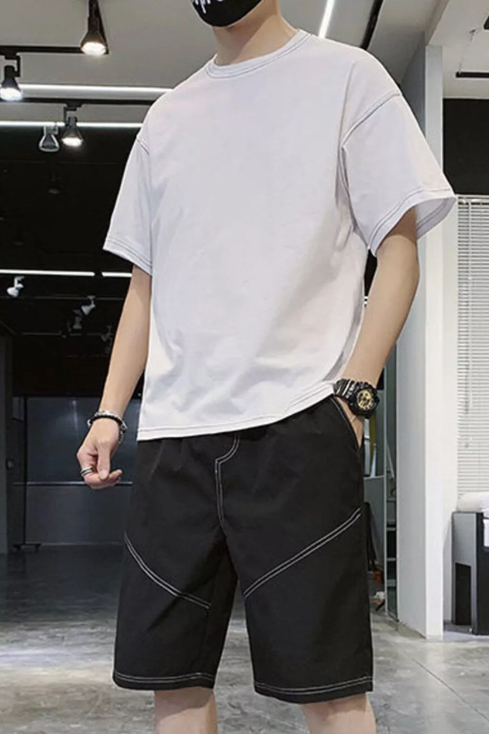 Men's Plus Size Casual Round Neck Top and Shorts Set, image 2