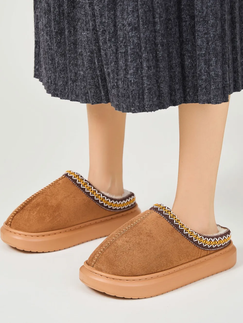 Faux Fur Suede Platform Slippers, image 5