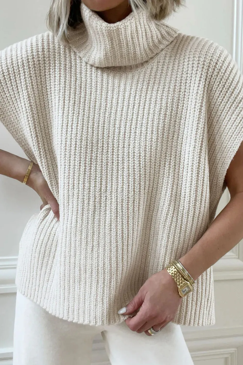 Slit Turtleneck Cap Sleeve Sweater, image 10
