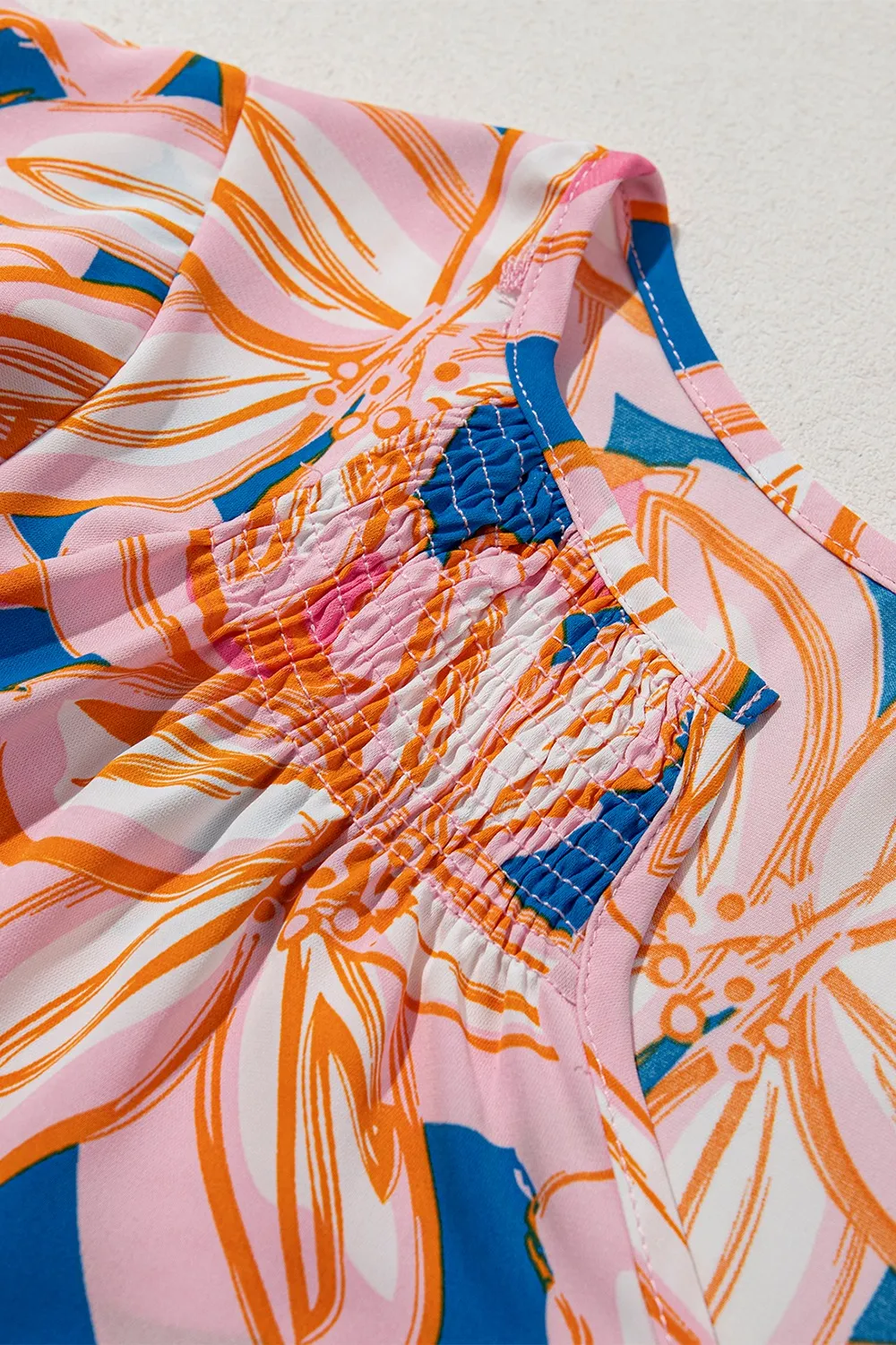 Flower Print Notched Neck Ruffle Sleeve Blouse, image 2