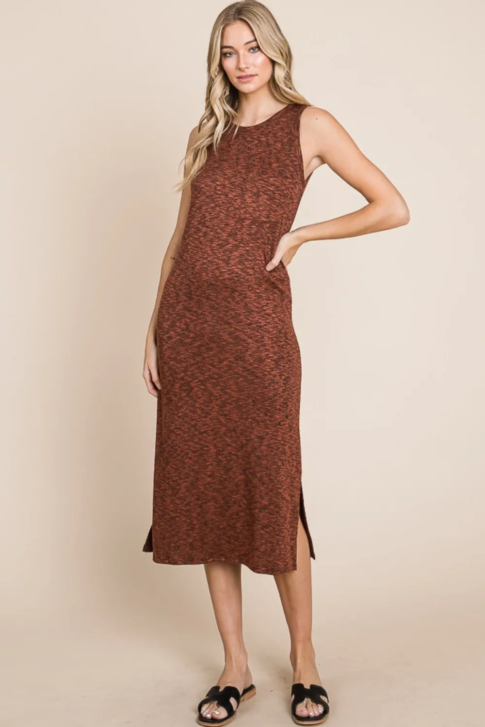 Slit Round Neck Sleeveless Midi Dress, image 5