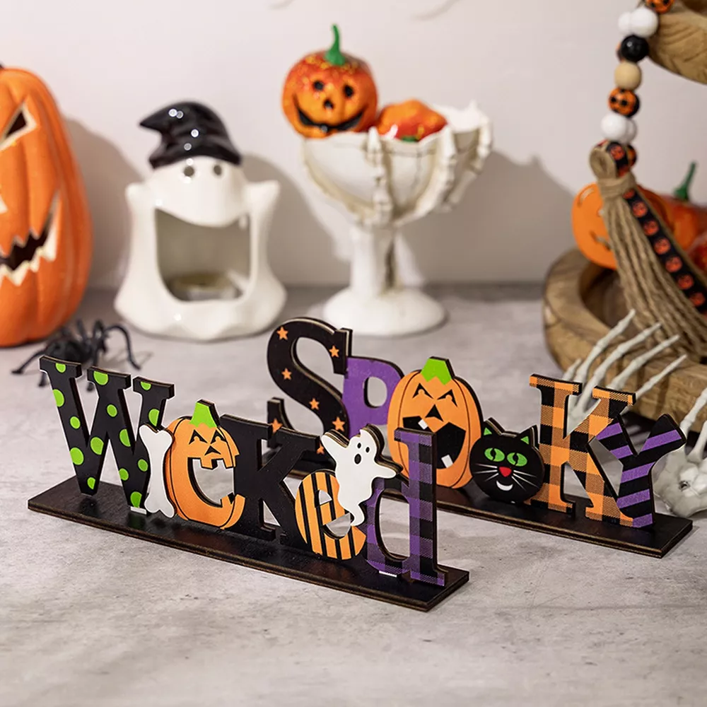 Halloween Decorative Object Set with Wicked and Spooky Wooden Signs, image 4