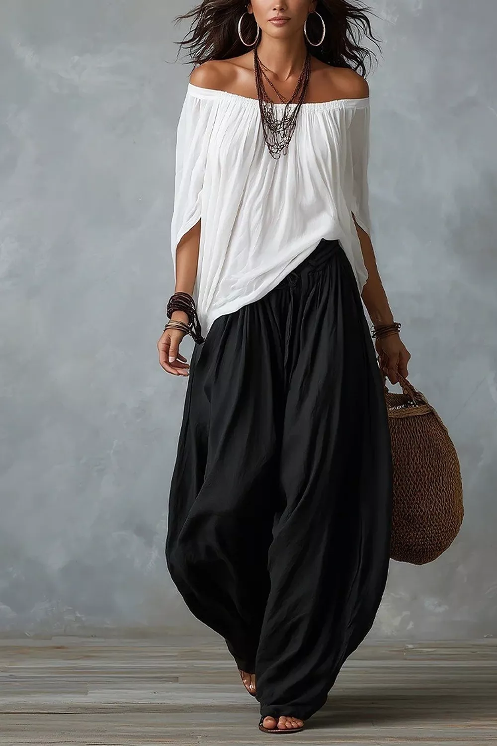 Full Size Off-Shoulder Top and Wide-Leg Pants Set Plus Size, image 4