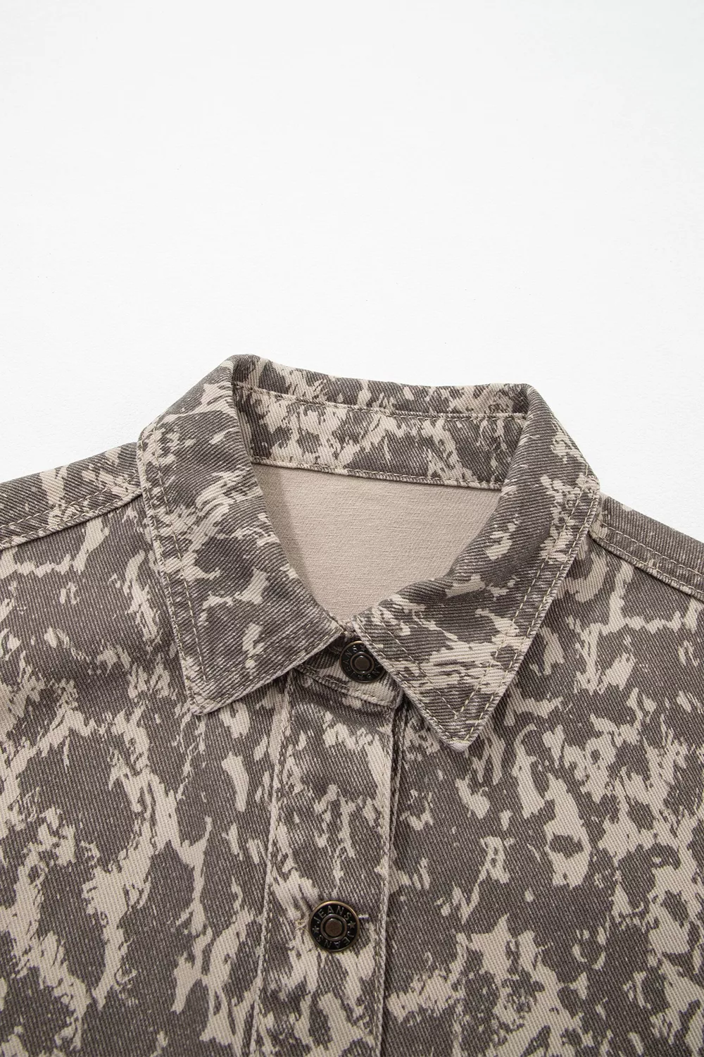 Abstract Print Long Sleeve Collar Raw Hem Denim Jacket, image 7