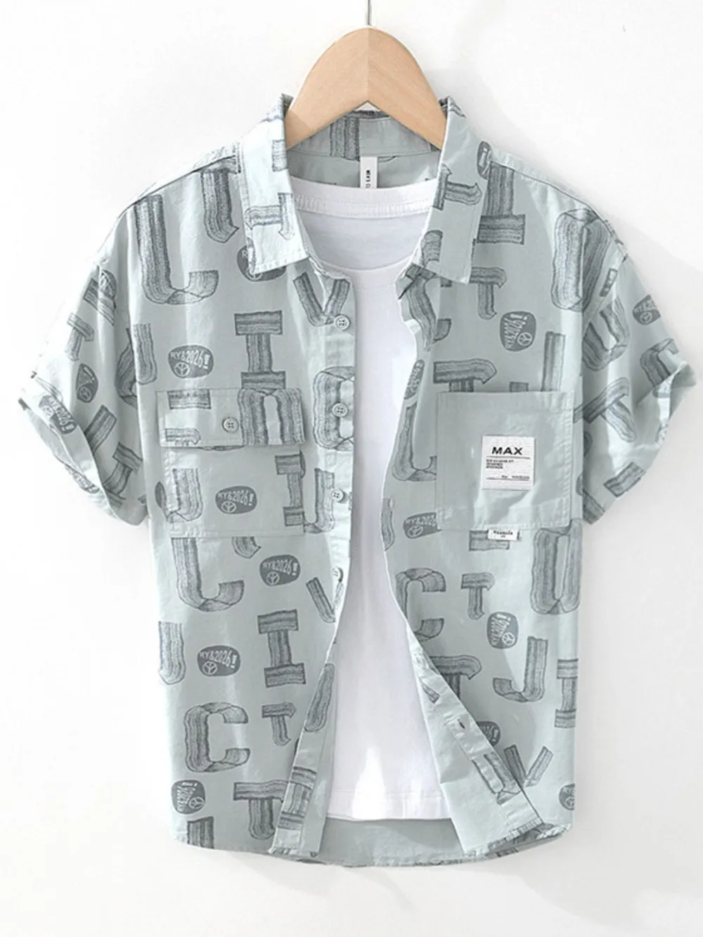 Men's Plus Size Printed Button Up Short Sleeve Shirt, image 4