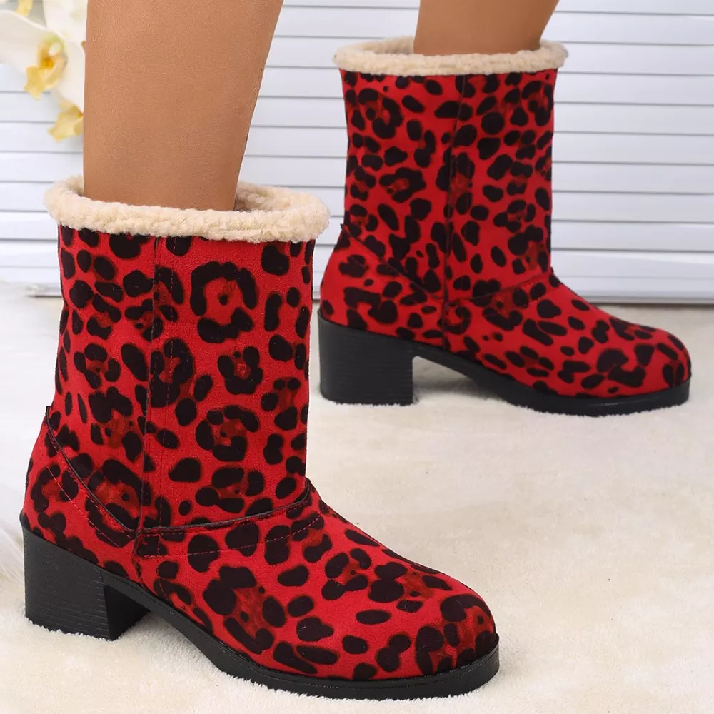 Plush Cuff Block Heel Boots, image 3