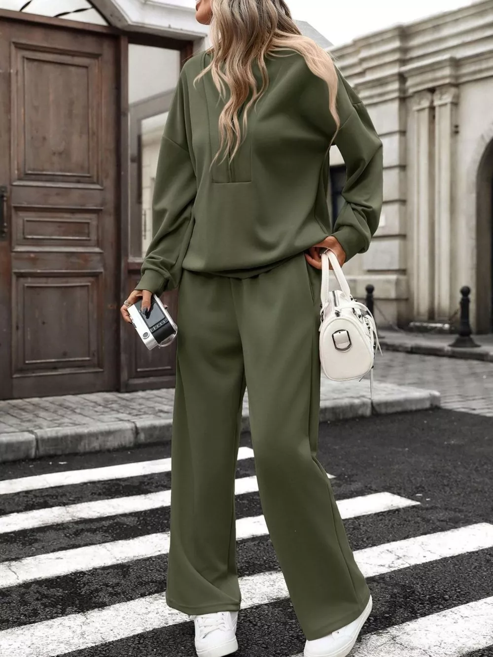 Half Zip Sweatshirt and Wide-Leg Pants Set, image 4