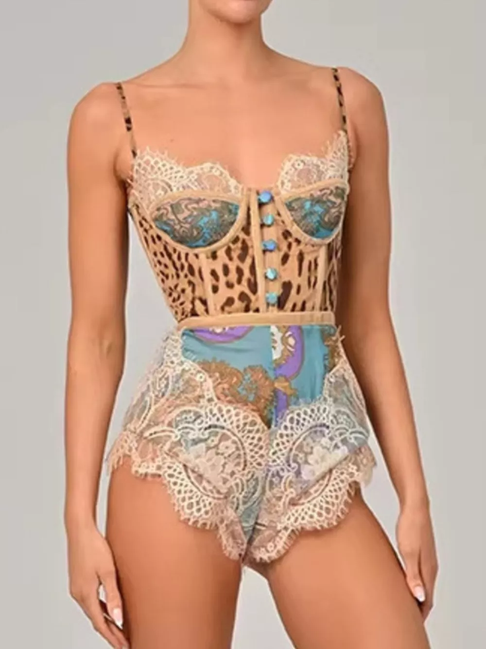 Leopard Print Lace Trim Romper, image 4