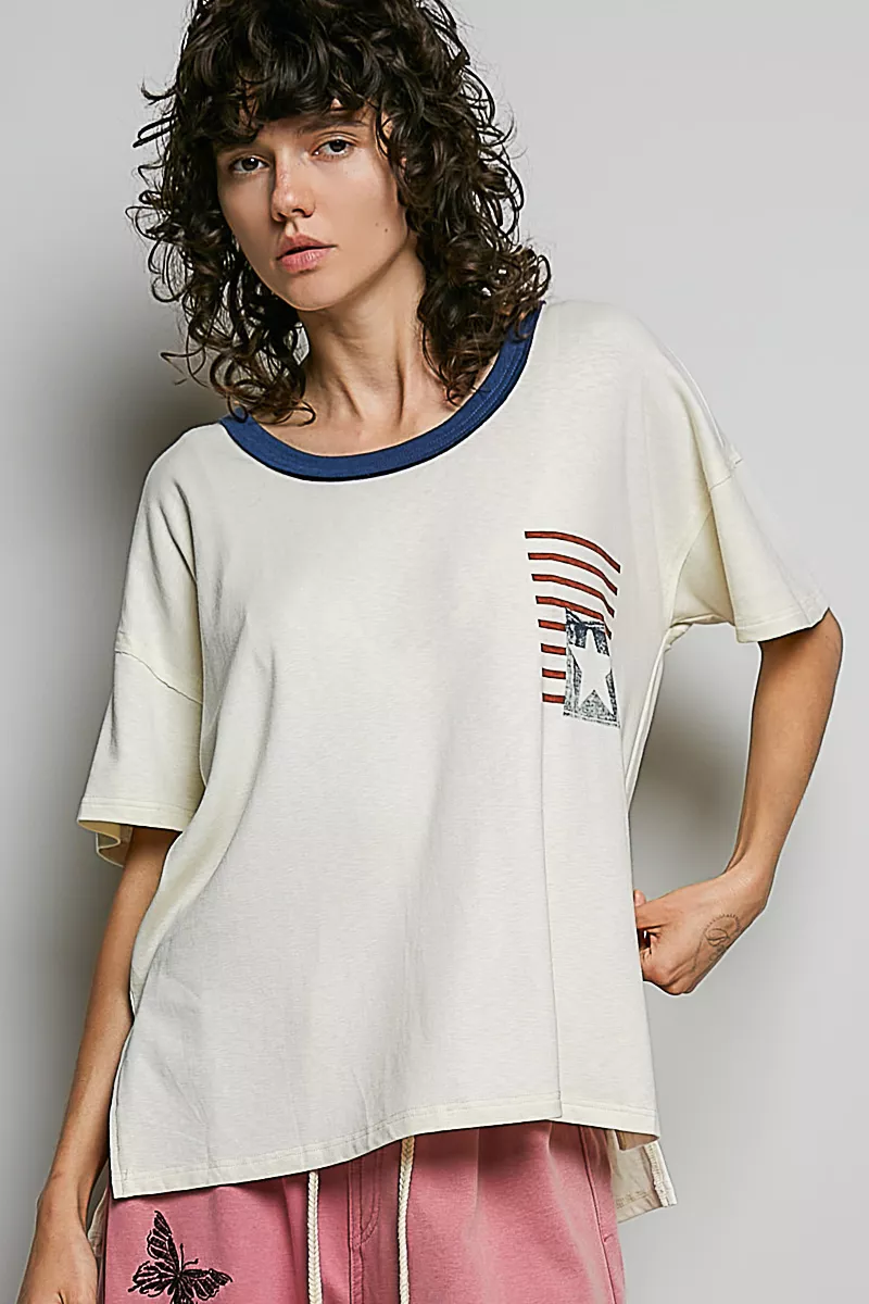 POL American Flag Color Block Side Slit Cotton Top, image 4