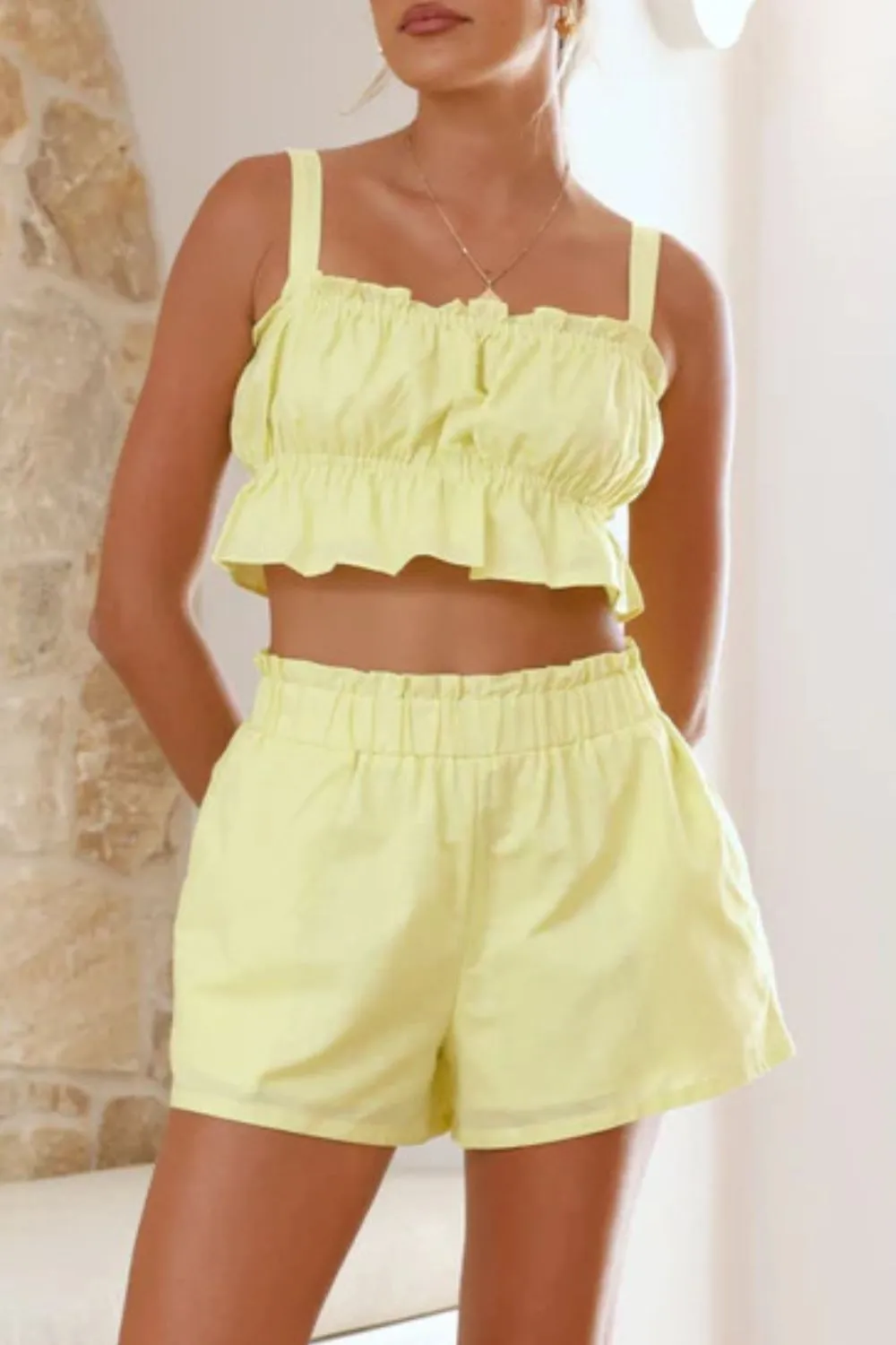 Ruffled Square Neck Cami and Shorts Set, image 4